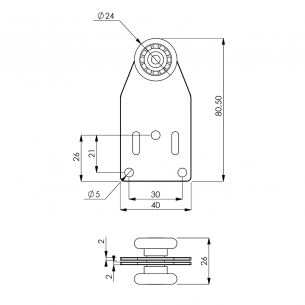 Carrello 2 cuscinetti D.24 piastra doppia 2