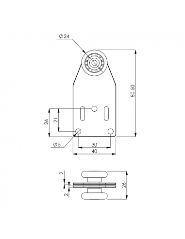 Carrello 2 cuscinetti D.24 piastra doppia