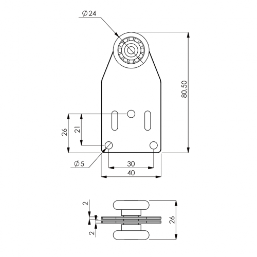 Carrello 2 cuscinetti D.24 piastra doppia